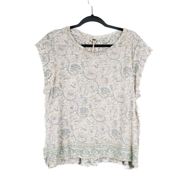 Free People Womens High‎ Tide Shirt Small Gray Pink Paisley Faded Oversized Boho - Picture 1 of 8